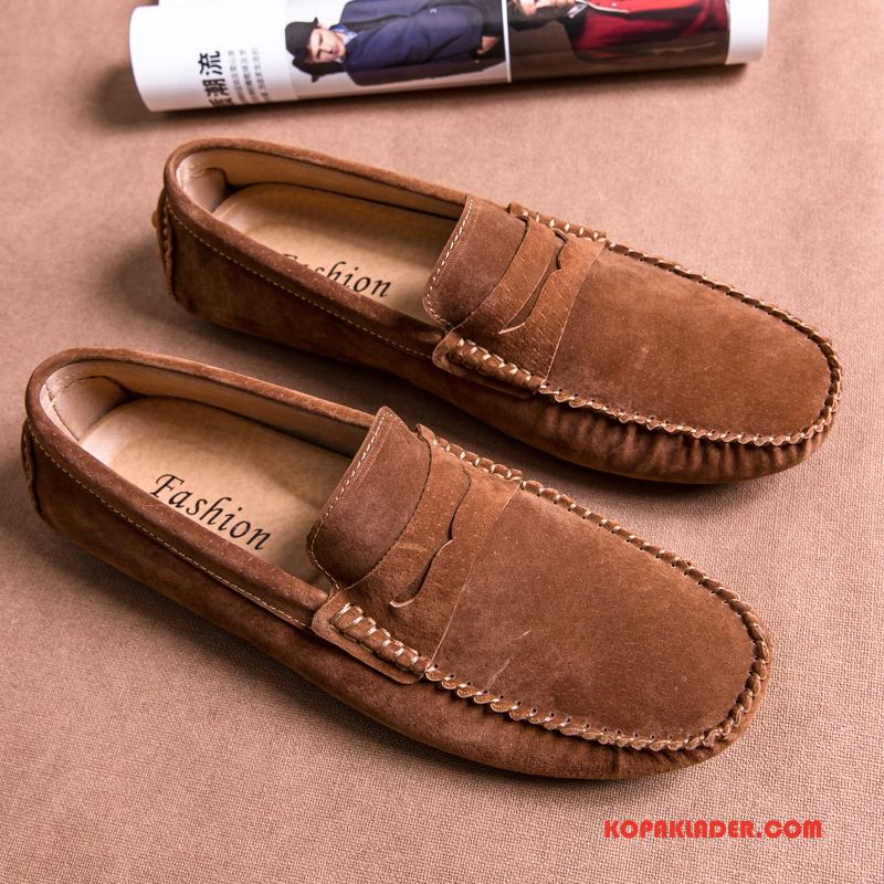 Herr Mockasiner Butik Äkta Läder Läderskor Loafer Trend Sommar Grå Blå